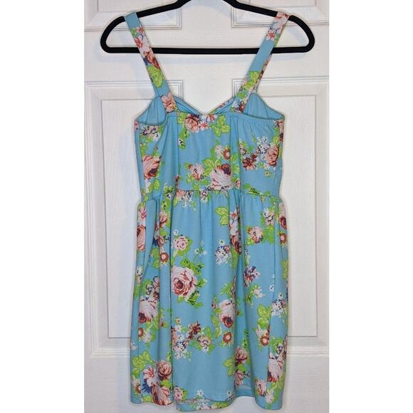 No Boundaries Spring Blue Pink Floral Roses Padded Juniors Strap Dress L 11-13 - Picture 16 of 16
